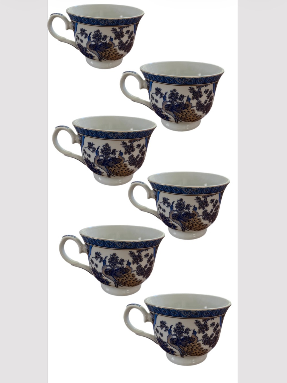 Vintage PEARL Chinoiserie Peacock Teacup & Saucer Set of 6 w/ Padded Heart Box - Picture 8 of 8